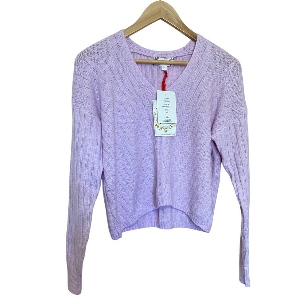 Pink Rose Super Soft V-Neck Crop Sweater - Lilac